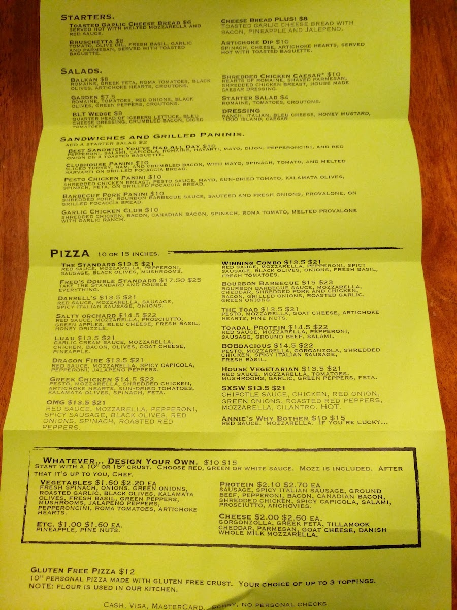 Menu - The Toad House photo 2