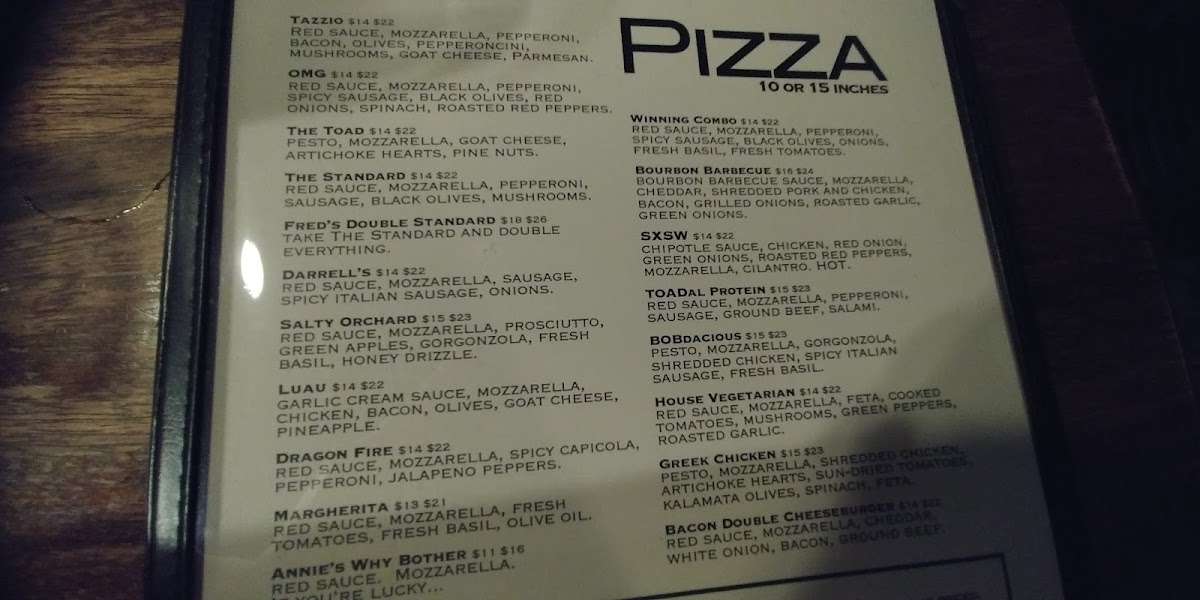 Menu - The Toad House photo 4